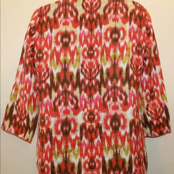 Jones New York Ladies Long Summer Sleeve Blouse Tie Dye Print with Red Beading - Picture 3 of 8